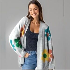 NATURAL LIFE Colorful Floral Gray Cardigan